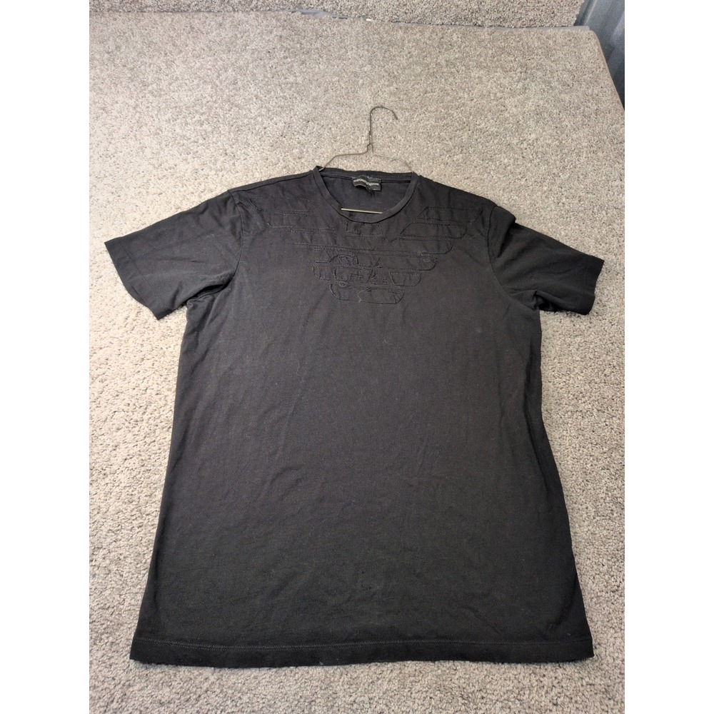 Emporio Armani Mens Black Stitched Eagle Logo Graphic T-Shirt Size M Slim Fit